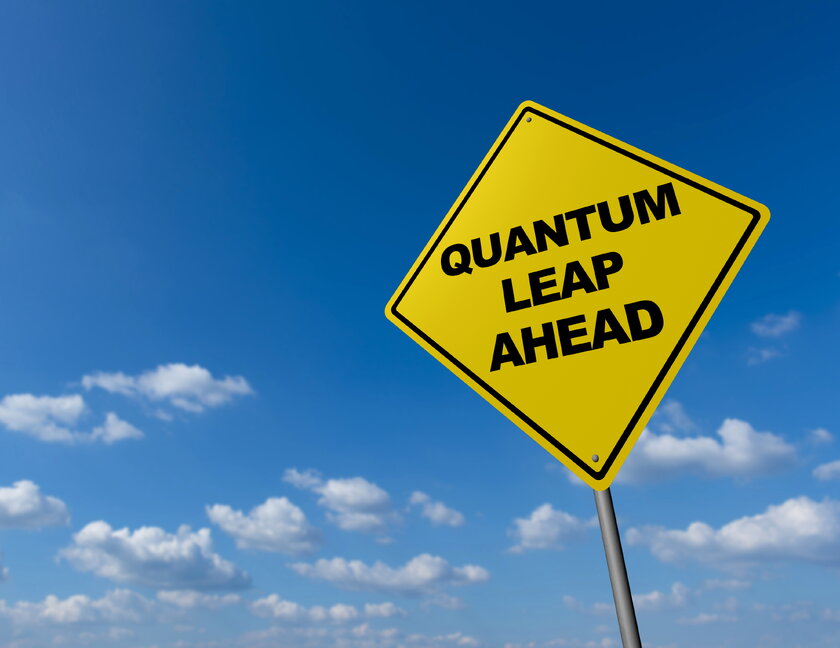 Bild Warnschild Warnschild mit der Aufschrift "Quantum Leap Ahead".