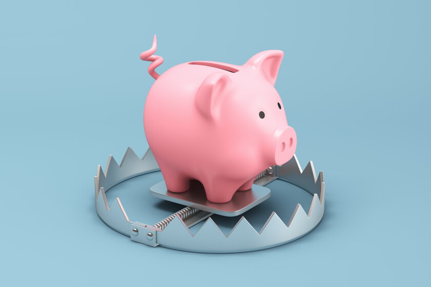 Sparschwein in der Metallfalle.