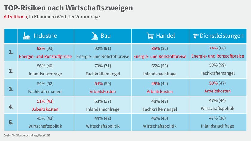 Tabelle zu den TOP-Risiken nach Wirtschaftszweigen Tabelle zu den TOP-Risiken nach Wirtschaftszweigen