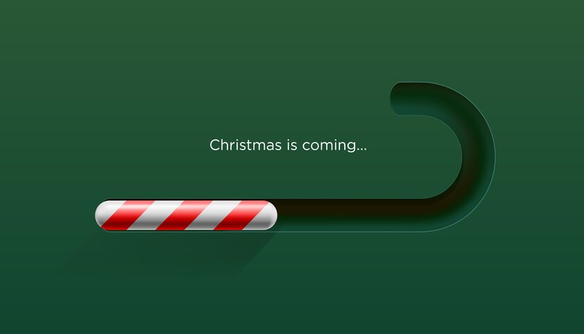 Feiertagsfortschrittsbalken als Zuckerstangensymbol markiert den Countdown bis Weihnachten.