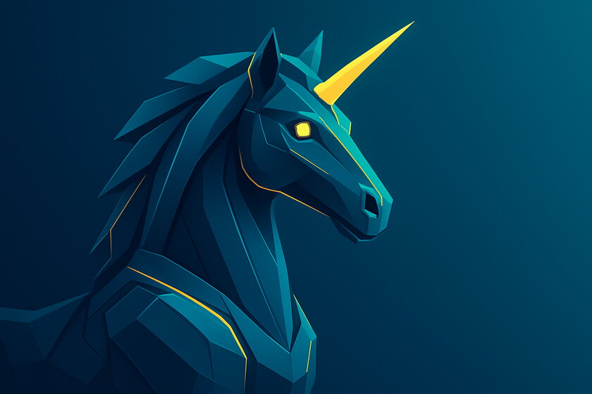 Bild Einhorn Futuristisches Einhorn, nach rechts blickend, setzt an zum Galopp.