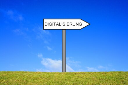 Bild Schild Digitalisierung Einzelnes Schild weist nach links mit Aufschrift Digitalisierung