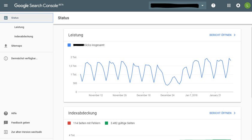 Grafik Search Console mit Leistungsbericht
